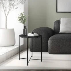 Beistelltisch rund Ø42x52 cm Schwarz aus Metall mit Tablett ML-Design-ECD Germany Online