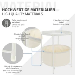 Beistelltisch rund 45,5x52,5 cm Weiß aus Metall inkl. Stoffkorb und Tablett ML-Design-ECD Germany New