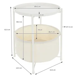 Beistelltisch rund 45,5x52,5 cm Weiß aus Metall inkl. Stoffkorb und Tablett ML-Design-ECD Germany New