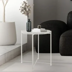 Beistelltisch rund Ø42x52 cm Weiß aus Metall mit Tablett ML-Design-ECD Germany Online