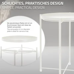 Beistelltisch rund Ø42x52 cm Weiß aus Metall mit Tablett ML-Design-ECD Germany Online