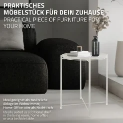 Beistelltisch rund Ø42x52 cm Weiß aus Metall mit Tablett ML-Design-ECD Germany Online
