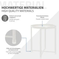 Beistelltisch rund Ø42x52 cm Weiß aus Metall mit Tablett ML-Design-ECD Germany Online
