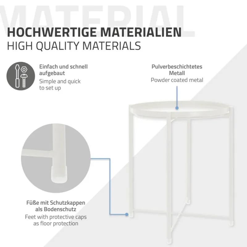 Beistelltisch rund Ø42x52 cm Weiß aus Metall mit Tablett ML-Design-ECD Germany Online