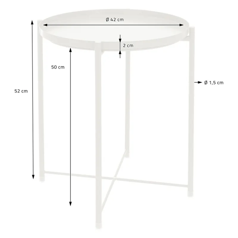 Beistelltisch rund Ø42x52 cm Weiß aus Metall mit Tablett ML-Design-ECD Germany Online
