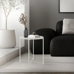 Beistelltisch rund Ø42x52 cm Weiß aus Metall mit Tablett ML-Design-ECD Germany Online