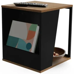 Beistelltisch 40x40 cm mit Zeitschriftenfach Eiche Optik Braun Schwarz mit Stahlgestell Wohnzimmertisch ML-Design-ECD Germany Online