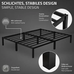 Bettgestell Doppelbett 160x200 cm aus Metall in Schwarz mit Lattenrost ML-Design-ECD Germany Clearance