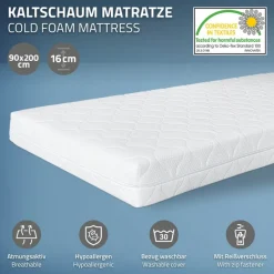 Bettgestell Einzelbett Metallbett 90x200 cm Schwarz inkl. Matratze H-16cm mit Lattenrost ML-Design-ECD Germany Hot