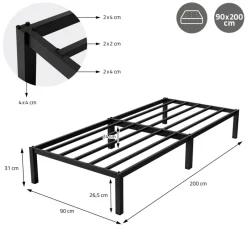 Bettgestell Einzelbett Metallbett 90x200 cm Schwarz inkl. Matratze H-16cm mit Lattenrost ML-Design-ECD Germany Hot