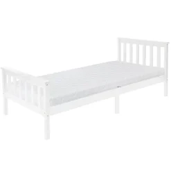 Bettgestell Einzelbett 90x200cm aus Kiefernholz in Weiß Lattenrost & Matratze H-16cm ML-Design-ECD Germany