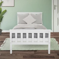 Bettgestell Einzelbett 90x200cm aus Kiefernholz in Weiß mit Lattenrost ML-Design-ECD Germany New