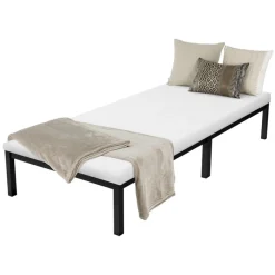 Bettgestell Einzelbett 90x200cm aus Metall in Schwarz mit Lattenrost & Matratze H-10cm ML-Design-ECD Germany Hot