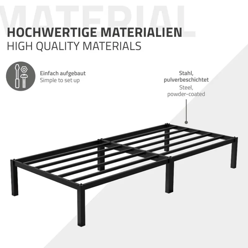 Bettgestell Einzelbett 90x200cm aus Metall in Schwarz mit Lattenrost & Matratze H-10cm ML-Design-ECD Germany Hot