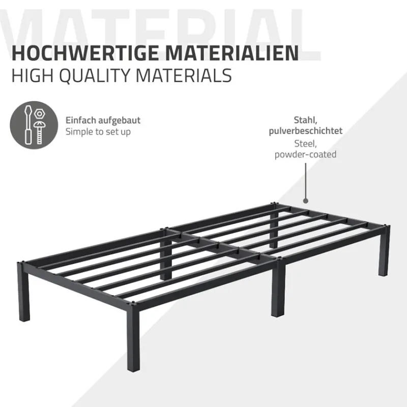 Bettgestell Einzelbett 90x200cm aus Metall in Anthrazit mit Lattenrost & Matratze H-16cm ML-Design-ECD Germany Online