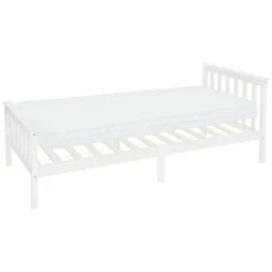Bettgestell Einzelbett 90x200cm aus Kiefernholz in Weiß Lattenrost & Matratze H-10cm ML-Design-ECD Germany Discount