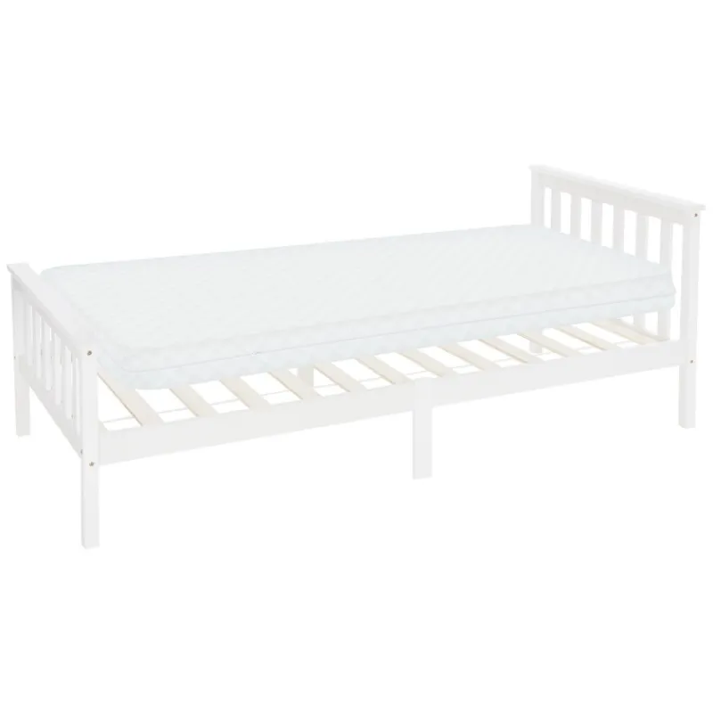 Bettgestell Einzelbett 90x200cm aus Kiefernholz in Weiß Lattenrost & Matratze H-10cm ML-Design-ECD Germany Discount