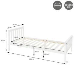 Bettgestell Einzelbett 90x200cm aus Kiefernholz in Weiß Lattenrost & Matratze H-10cm ML-Design-ECD Germany Discount