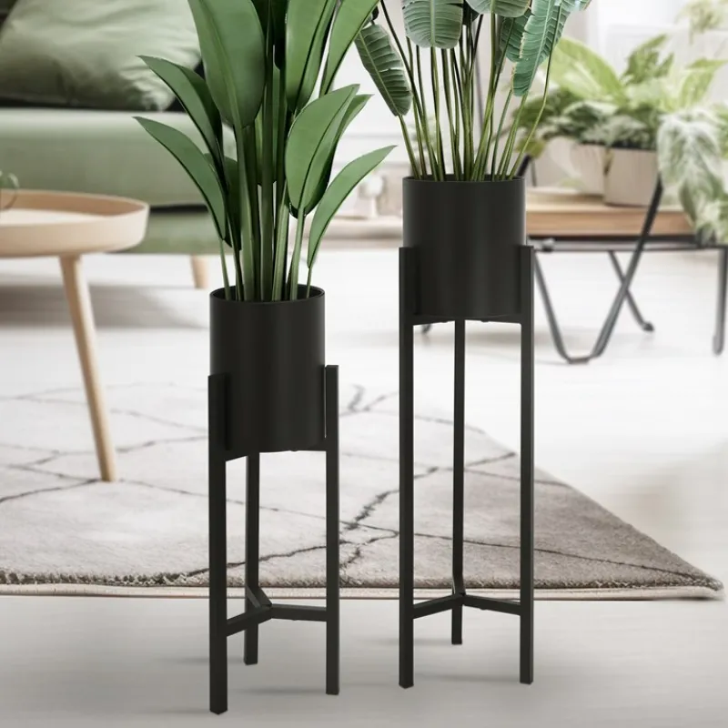 Blumenständer 2er Set mit herausnehmbarem Blumentop rund Schwarz aus Metall ML-Design-ECD Germany New