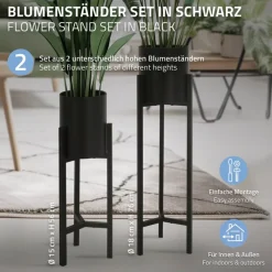 Blumenständer 2er Set mit herausnehmbarem Blumentop rund Schwarz aus Metall ML-Design-ECD Germany New