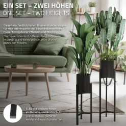 Blumenständer 2er Set mit herausnehmbarem Blumentop rund Schwarz aus Metall ML-Design-ECD Germany New
