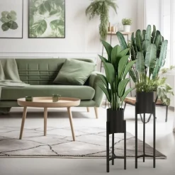 Blumenständer 2er Set mit herausnehmbarem Blumentop rund Schwarz aus Metall ML-Design-ECD Germany New