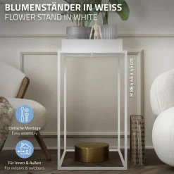 Blumenständer 45x45x80 cm Weiß aus Metall ML-Design-ECD Germany