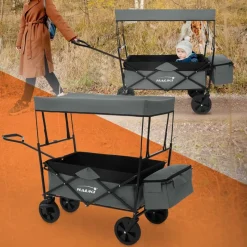 Bollerwagen faltbar mit Dach und Tasche Grau belastbar bis 80 kg HAUKI-ECD Germany Online