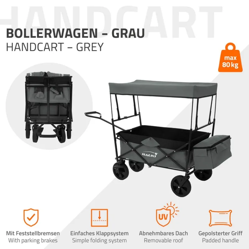 Bollerwagen faltbar mit Dach und Tasche Grau belastbar bis 80 kg HAUKI-ECD Germany Online