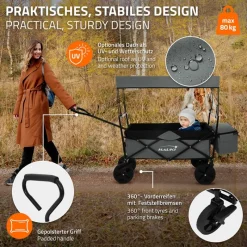 Bollerwagen faltbar mit Dach und Tasche Grau belastbar bis 80 kg HAUKI-ECD Germany Online
