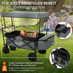 Bollerwagen faltbar mit Dach und Tasche Grau belastbar bis 80 kg HAUKI-ECD Germany Online