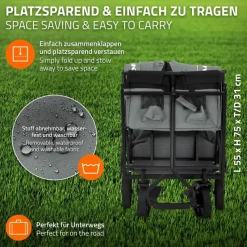 Bollerwagen faltbar mit Dach und Tasche Grau belastbar bis 80 kg HAUKI-ECD Germany Online