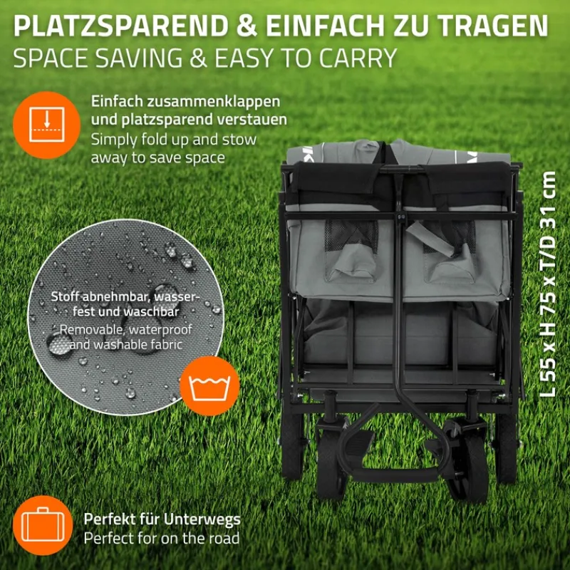 Bollerwagen faltbar mit Dach und Tasche Grau belastbar bis 80 kg HAUKI-ECD Germany Online