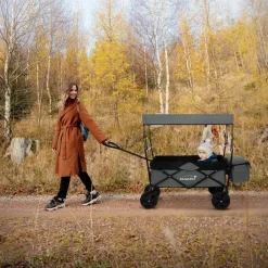 Bollerwagen faltbar mit Dach und Tasche Grau belastbar bis 80 kg HAUKI-ECD Germany Online