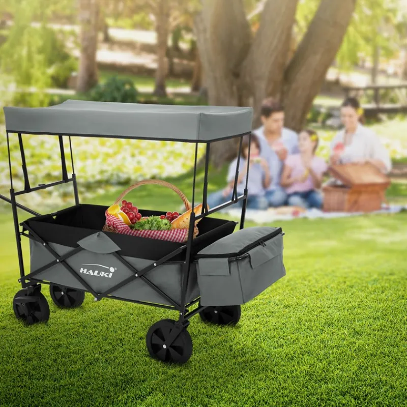 Bollerwagen faltbar mit Dach und Tasche Grau belastbar bis 80 kg HAUKI-ECD Germany Online