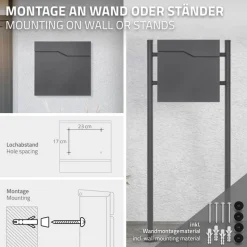 Briefkasten mit Zeitungsfach 37x11x37 cm Anthrazit aus Edelstahl ML-Design-ECD Germany Outlet