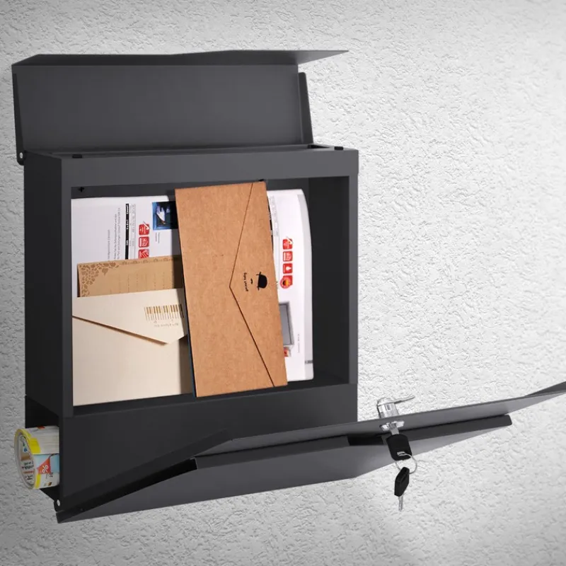 Briefkasten mit Zeitungsfach 37x11x37 cm Anthrazit aus Edelstahl ML-Design-ECD Germany Outlet