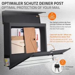 Briefkasten mit Zeitungsfach 37x36,5x11 cm Anthrazit/Weiß-Marmoroptik aus Stahl ML-Design, Modernes Diagonales Design-ECD Germany Sale