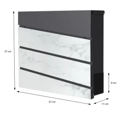 Briefkasten mit Zeitungsfach 37x36,5x11 cm Anthrazit/Weiß-Marmoroptik aus Stahl ML-Design, Modernes Diagonales Design-ECD Germany Sale