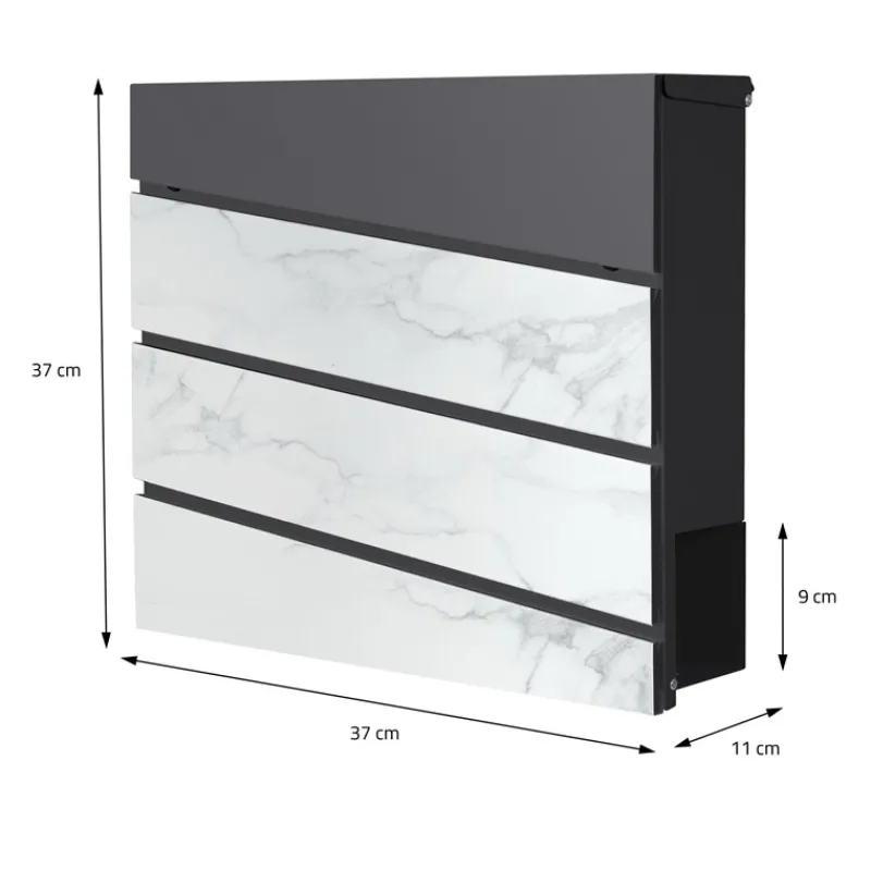 Briefkasten mit Zeitungsfach 37x36,5x11 cm Anthrazit/Weiß-Marmoroptik aus Stahl ML-Design, Modernes Diagonales Design-ECD Germany Sale