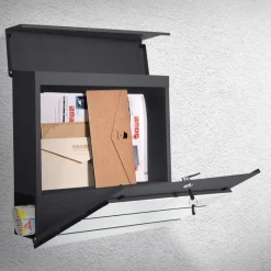 Briefkasten mit Zeitungsfach 37x36,5x11 cm Anthrazit/Weiß-Marmoroptik aus Stahl ML-Design, Modernes Diagonales Design-ECD Germany Sale