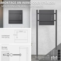 Briefkasten mit Zeitungsfach 37x36,5x10,5 cm Anthrazit aus Stahl-ECD Germany New