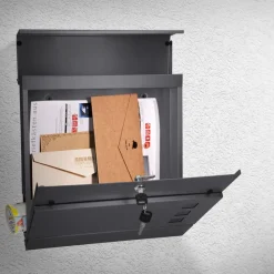 Briefkasten mit Zeitungsfach 37x36,5x10,5 cm Anthrazit aus Stahl-ECD Germany New