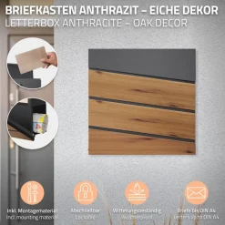 Briefkasten mit Zeitungsfach 37x37x11 cm Anthrazit/Holzoptik aus Stahl ML-Design-ECD Germany Sale