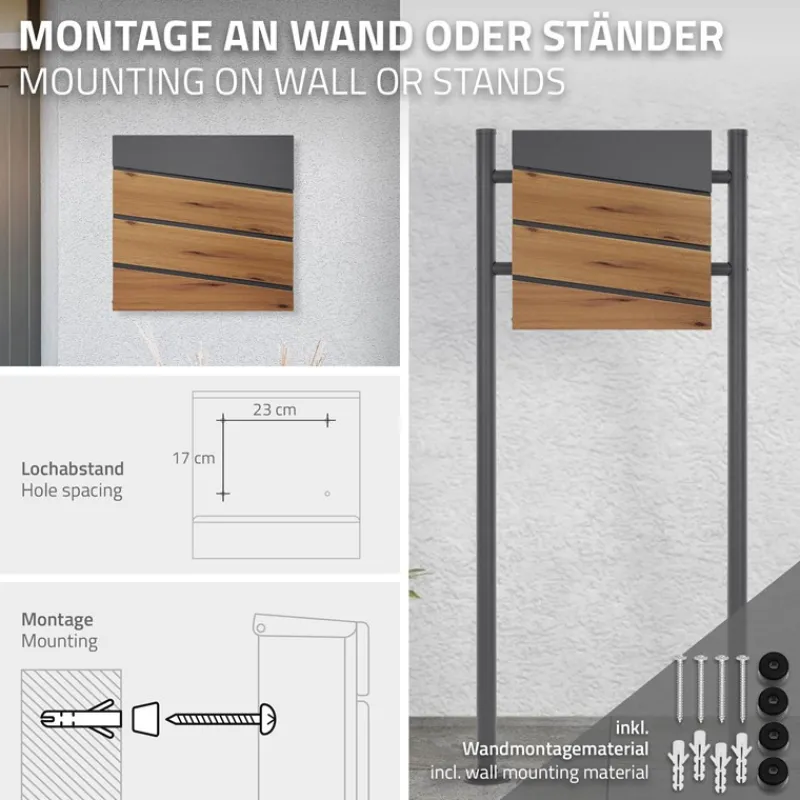 Briefkasten mit Zeitungsfach 37x37x11 cm Anthrazit/Holzoptik aus Stahl ML-Design-ECD Germany Sale