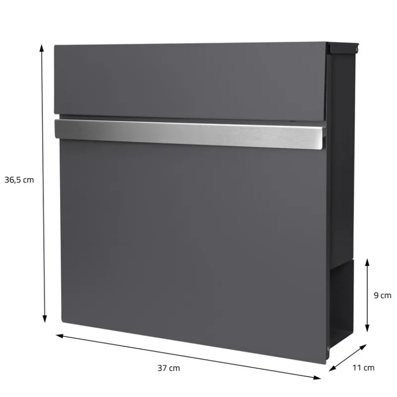 Briefkasten mit Zeitungsfach 37x36,5x11 cm Anthrazit aus Stahl-ECD Germany Outlet
