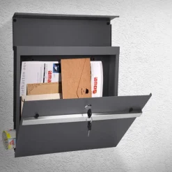 Briefkasten mit Zeitungsfach 37x36,5x11 cm Anthrazit aus Stahl-ECD Germany Outlet