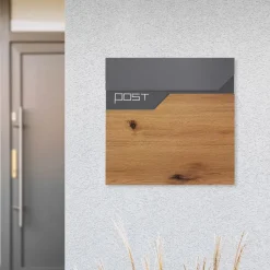 Briefkasten mit Zeitungsfach 37x37x11 cm Anthrazit/Holzoptik aus Edelstahl ML-Design-ECD Germany Hot