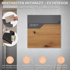Briefkasten mit Zeitungsfach 37x37x11 cm Anthrazit/Holzoptik aus Edelstahl ML-Design-ECD Germany Hot