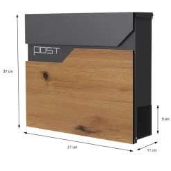 Briefkasten mit Zeitungsfach 37x37x11 cm Anthrazit/Holzoptik aus Edelstahl ML-Design-ECD Germany Hot